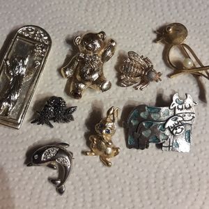 Jewelry Lot of 8 figural animal pins & brooches